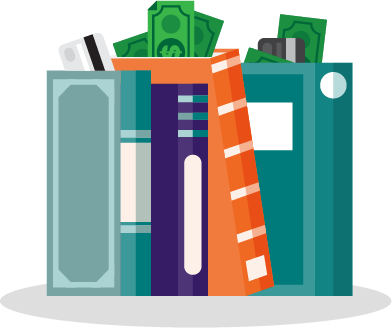 money-glossary.png Graphic of books with cash sticking out of them